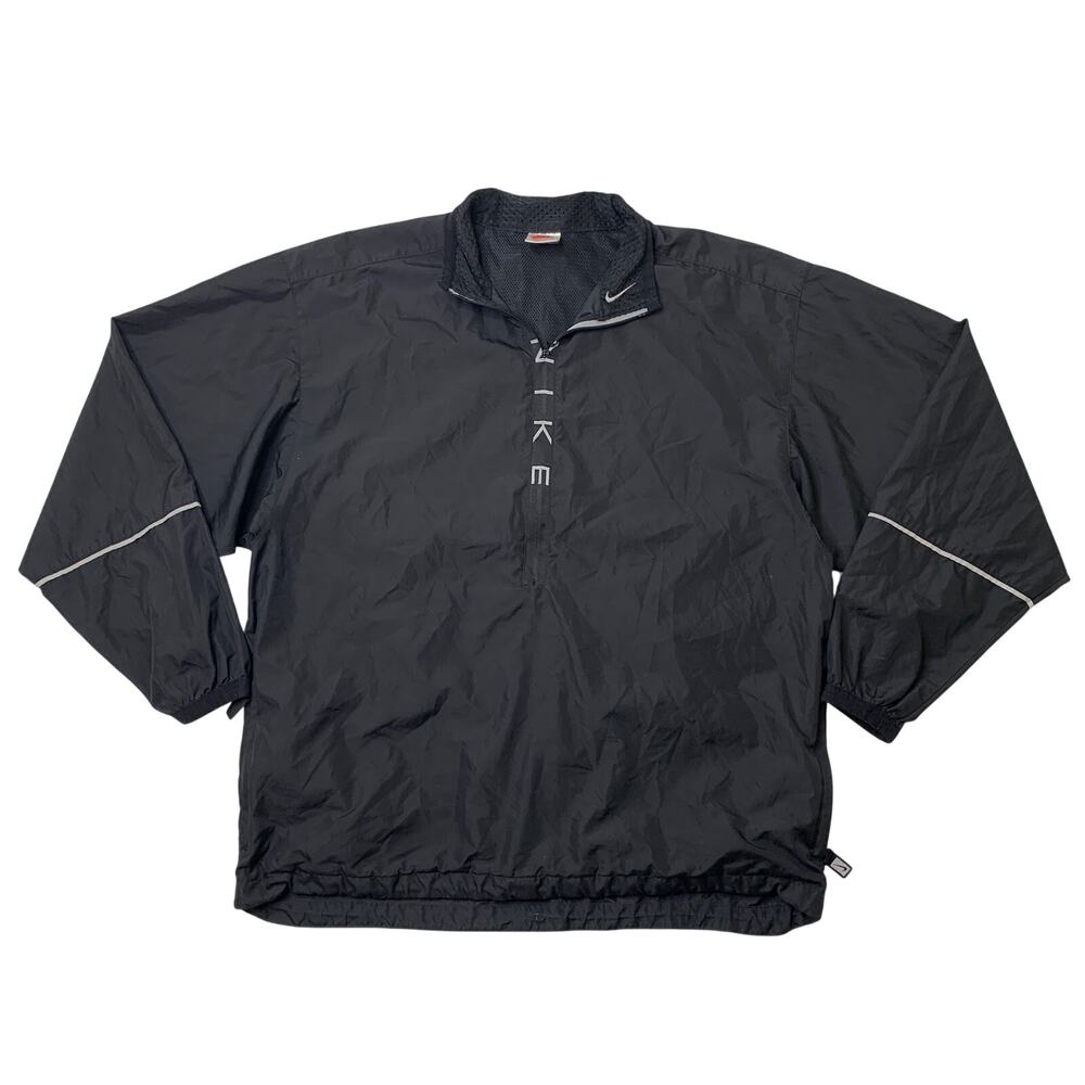 Vintage Nike Jacket Men L Large Black Half Zip Winbreaker Vented Reflective Y2K